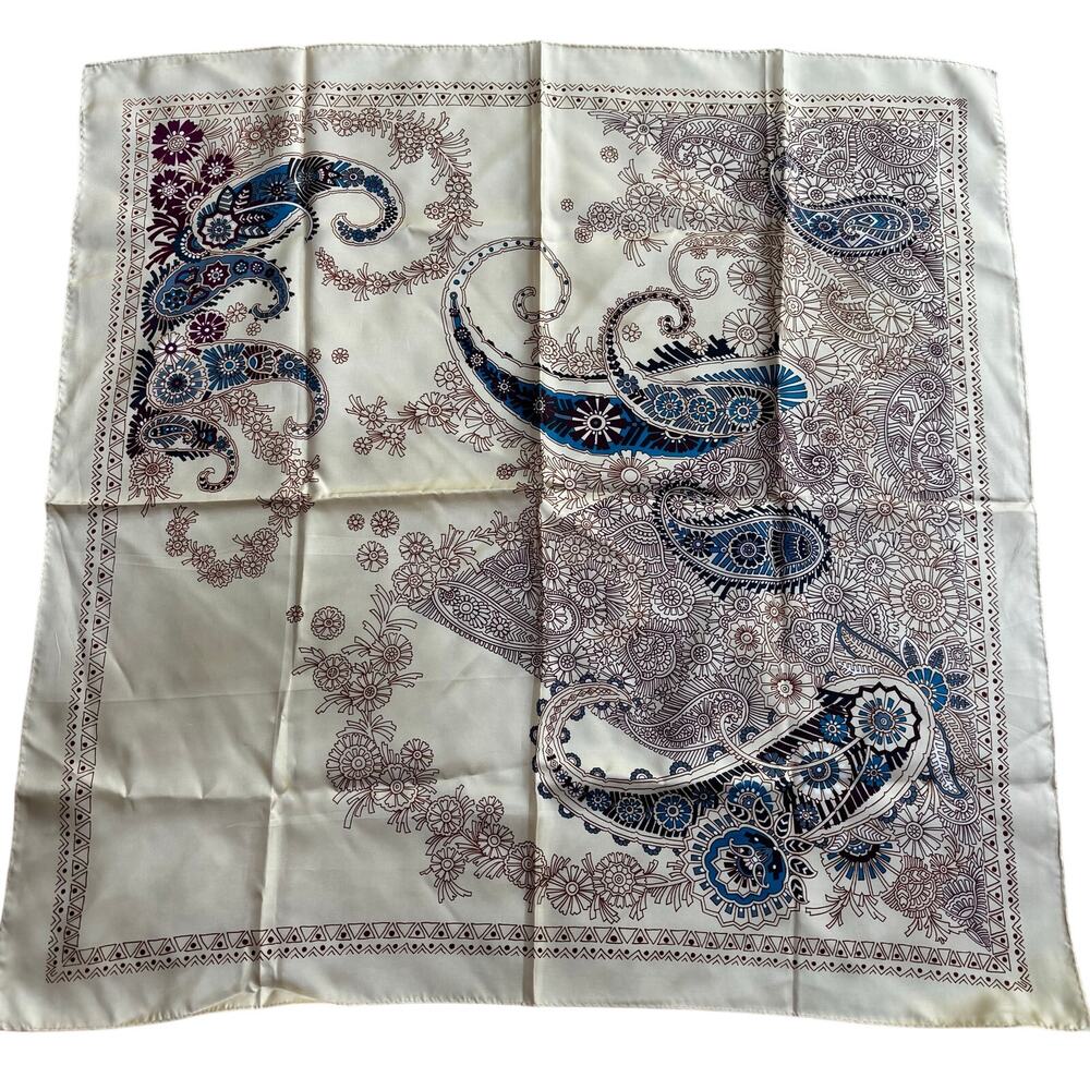 Vintage totes rain repellant scarf cream blue brown vintage 1977 Japan square